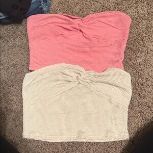 SHEIN Pink and Cream Twist Front Crop Tops